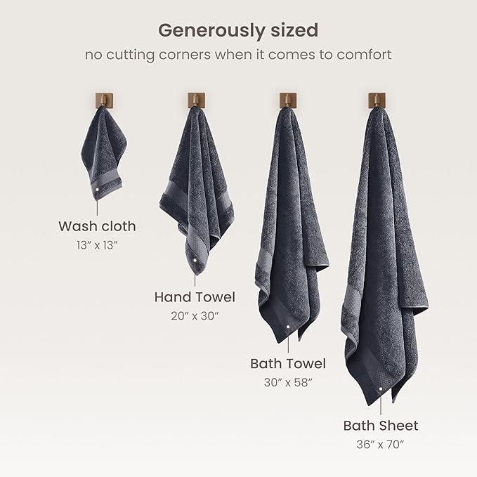 BIOWEAVES 100% Organic Cotton 700 GSM Plush Washcloths 13" x 13" GOTS Certified - Charcoal, Pack of 12