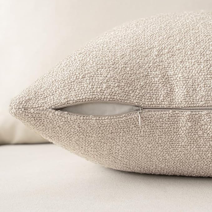 MIULEE 24x24 Decorative Euro Sham Throw Pillows for Bed Set of 2 Textured Boucle Neutral Winter Throw Pillow Covers Oatmeal Accent Solid Couch Pillowcases Sofa Livingroom Home Decor