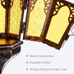DECORKEY Moroccan Lantern Decorative Indoor & Outdoor, 13.6’’ Vintage Decorative Hanging Lanterns with Chian for Home Porch Patio Decor, Metal Ramadan Christmas Candle Holder Decorations (Amber)