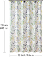 Fabric Shower Curtain, Sage Green Gray Yellow Watercolor Botanical Leaf Shower Curtains for Bathroom, 72" W x 72" H