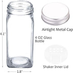 SWOMMOLY 48 Glass Spice Jars with 806 White Spice Labels, Chalk Marker and Funnel Complete Set. Empty Square Spice Bottles 4 oz, Spice Containers with Pour/sift Shaker Lid, Airtight Cap