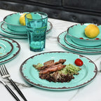 Rustic Melamine Dinnerware Set,12-Piece Plates and Bowls Sets,Yinshine Unbreakable Melamine Dish Set,Lightweight,Service for 4,Dishwasher Safe,Green