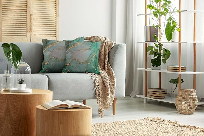 CAPSCEOLL Set of 2 Turquoise and Grey Art Artwork Contemporary Decorative Gray Home Decorative Throw Pillow Covers Cushion Covers for Bedroom Sofa Living Room 18X18 Inches