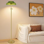 Vintage Floor Lamp with Remote Control, Gold Floor Lamp with 3 Color Temperature,Mid Century Modern Standing Lamp with Glass Lamp Shape,Brass Flower Lamp Tall Glass Floor Lamps for Living Room Bedroom