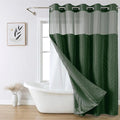 No Hook Shower Curtain and Liner Set,No Hook Tufted Striped Textured Shower Curtain with Snap in Liner Replacement and Waterproof Fabric,Boho Style with See Through Top Window,DarkGreen,71Wx98H