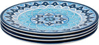 Blue Fontana 12-Piece Melamine Dinnerware Set, 4 Dinner Plates, 4 Salad Plates, 4 Bowls, Dishwasher Safe, Durable