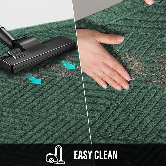 Sturdy Front Door Mat, Absorbent Muddy Dirt Resist Welcome Door Mats Outdoor Indoor, Stain and Fade Resistant, Non-Slip Rubber Backing Low Profile Doormat for Entryway, 30×17, Green