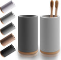 Matani Bamboo Toothbrush Holder Diatomite Tooth Brush Organizer - Storage Stand for Small Bathroom & Counter - Removable Base & Drain Holes, Water-Absorbent & Quick-Drying (Grey & Light Grey)