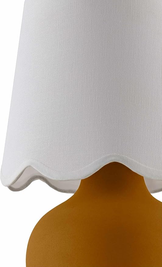 BoutiqueRugs Navarro Boho Ceramic Bedside Table Lamp for Bedroom Nightstand and Living Room - Shade Cotton - Brown, White - 13" H