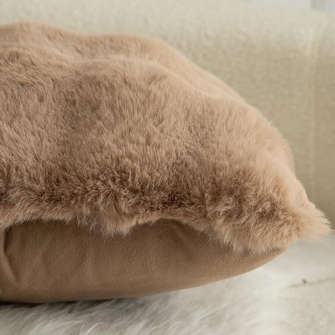 MANDIOO Pack of 2 Thick Plush Wool Decorative Throw Pillow Covers Super Soft Wave Bubble Fur Velvet Cushion Covers Pillow Shams for Couch Bed Living Room 12x20 Inch Camel