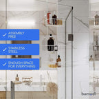 Bamodi Shower Caddy Hanging - 3-Tier Over Door Shower Basket Chrome-Plated - No Drilling Required - Fits Shower Screens up to 0.78 inches - Hangable Shower Rack with 2 Towel Hooks