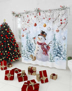 Vandarllin Snowman Shower Curtain, Blue Merry Christmas Tree Red Balls Squirrel Shower Curtains Set with Hooks, Winter Waterproof Fabric Bathroom Curtains Decor Home Accessories, 60 X 72 Inch Long