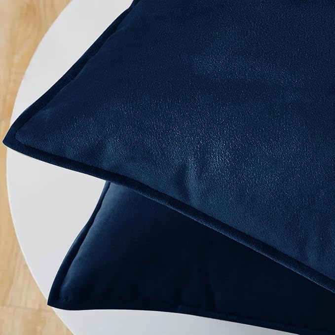 VAKADO Throw Pillow Covers 20x20 Set of 2 Dark Blue Velvet Decor Decorative Couch Cushion Euro Pillowcases with Fringe Home Bed Decoration for Sofa Bedroom Office