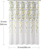 Fabric Floral Shower Curtain, Yellow and Gray Flower Shower Curtains for Bathroom, Waterproof Bathroom Curtains, 72" W x 72" H