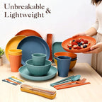 40-Piece Wheat Straw Dinnerware Set, Service for 4, Unbreakable Plates Bowls Cups Utensils with Fruit Forks, Dishwasher & Microwave Safe, Apartment Essentials & Outdoor Camping