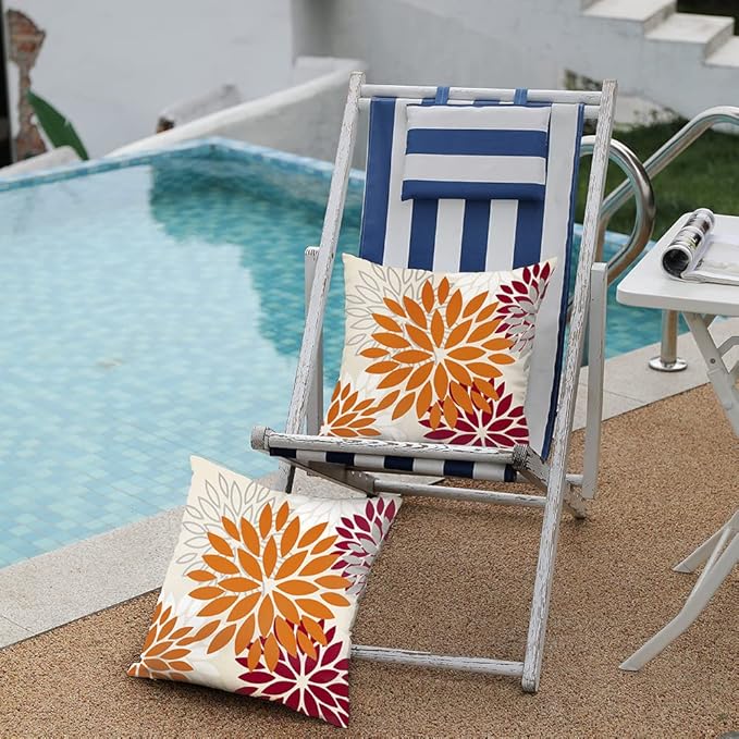 DFXSZ Orange Wine Red Flower Pillow Covers 16x16 Inch Set of 2 Outdoor Throw Pillows Outdoor Waterproof Decor for Living Room Sofa Patio Funiture Garden Floral Polyester Pillow Covers 002S16