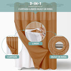BurntOrange No Hook Waffle Weave Shower Curtain with snap-in Liner Replacement, 230GSM Waterproof Fabric Hotel Shower Curtain Set for Bathroom, Through Mesh Top Window,71Wx74H