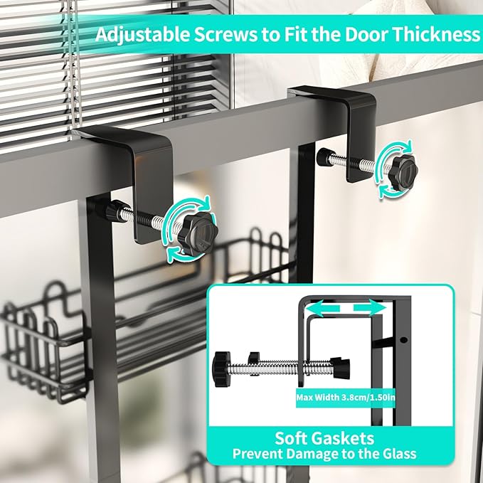 HapiRm 3 Tier Over the Door Shower Caddy, Hanging Shower Caddy with 16 Hooks and 2 Soap Holders, No Drilling Adjustable Hanging Bathroom Organizer - Black