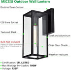 MICSIU Dusk to Dawn Outdoor Wall Sconce 2 Pack, 14.5 Inch Black Exterior Wall Mount Light Fixtures, Farmhouse Outside Lights for House, Garage, Porch, Patio, Yard, Hallway