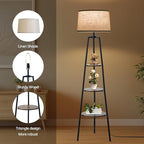 3 Tier Shelf Floor Lamps for Living Room, Modern Standing Lamp with 3 Color Temperature Led Bulb, Tall Lamps for Bedroom and Office, Vintage Yellow