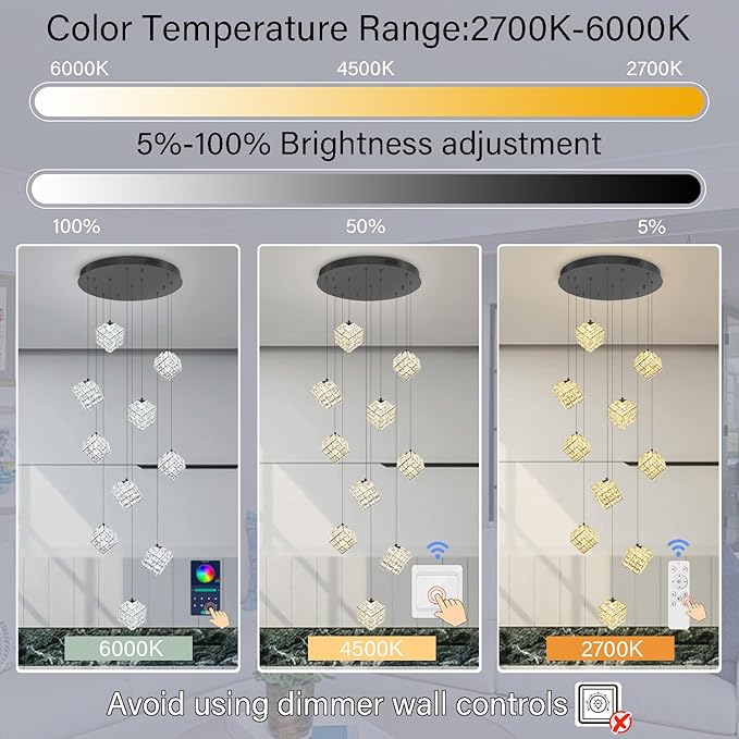 10-Lights LED Staircase Chandelier Modern Foyer Chandeliers Large Chandelier for High Ceilings,Crystal Pendant Light for Living Room Stairwell Dining Room Entryway
