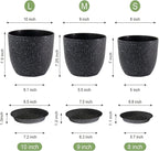 WOUSIWER Plant Pots 10/9/8 inch, Set of 3 Modern Decorative Plastic Planters with Drainage Holes and Saucers for House Plants Indoor Flowers Plants, Black with White Speckles