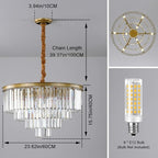 Gold Modern Crystal Chandelier, 4-Tier Round Flush Mount Ceiling Light Fixtures Height Adjustable Pendant Lighting for Dining Room Living Room Bedroom Kitchen Hotel Foyer