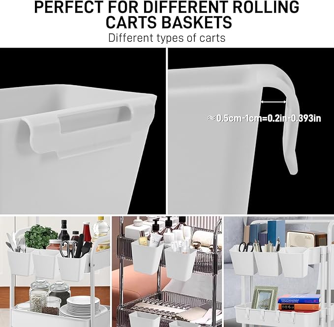 5 Pack Hanging Cup Holders, Multipurpose Rolling Cart Accessories Utility Cart Accessories For Art Craft Supplies, Space Saving Hanging Storage Basket Pencil Holder Makeup Organizers (White)
