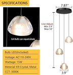 Modern Chandelier Crystal Pendant Light for Kitchen Island Dining Room Bedroom Hallway Black