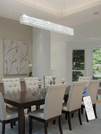Modern Crystal Chandelier Silver Rectangular Crystal Chandelier Contemporary Linear Pendant Ceiling Light Fixture for Living Dining Room Kitchen Island (L 40")