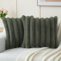 FUTEI Olive Green Decorative Throw Pillow Covers 24x24 Inch Set of 2, Square Soft Faux Rabbit Fur Big Striped Pillow Sham,Home Decor for Couch Sofa Bed Living Room