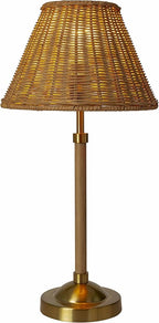 BoutiqueRugs Zakharivka Boho Bedside Table Lamp for Bedroom Nightstand - Iron End Side Lighting for Living Room - Shade Rattan - Beige, Gold - 19'' H