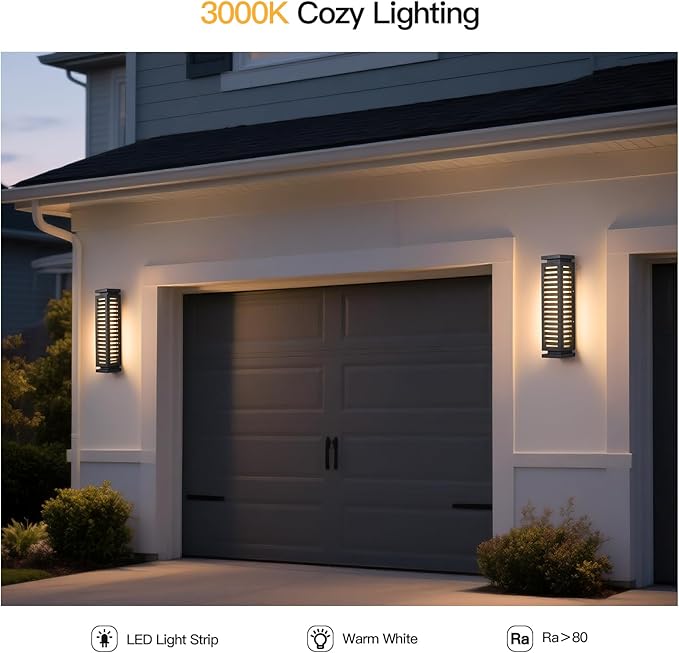 Outdoor Wall Light, 20" Modern Wall Sconce Waterproof, Black Front Porch Lamp Hard Wired 3000K LED Exterior Lighting Fixture Wall Mount Lantern for House Outside Garage Patio Doorway Garden Decor