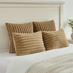 FUTEI Camel Striped Decorative Throw Pillow Covers 22x22 Inch Set of 2,Square Winter Decorations Couch Pillow Case,Soft Cozy Faux Rabbit Fur & Velvet Back,Modern Home Decor for Bed