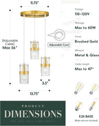 LMS 3-Light Pendant Light Fixtures, Brushed Gold Farmhouse Kitchen Island Light, Industrial Adjustable Hanging Pendant Lighting, Cluster Chandeliers, LMS-189