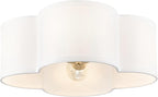 Gold Flush Mount Ceiling Light, 4-Light 14Inch Light Fixtures Ceiling Mount with Fabric Shade in Quatrefoil Shape, Brass Lighting for Nursery Hallway Bedroom Kitchen, AD-22007-4C-GD
