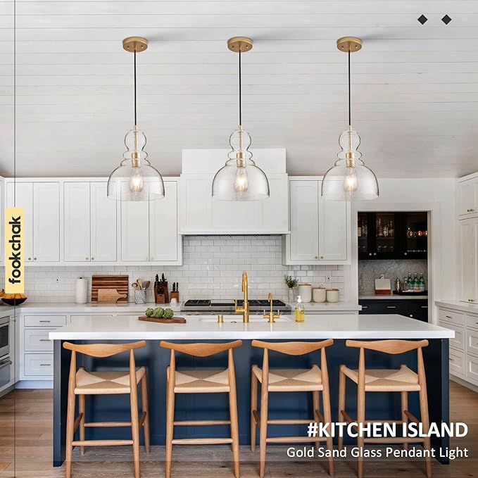 Gold Pendant Lights Kitchen Island, Large Gold Sand Glass Pendant Lighting Over Table 10inch Modern Brass Ceiling Island Light for Kitchen Sink Hallway Entrance