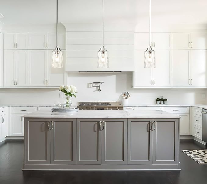 XiNBEi Lighting Mini Pendant Light 1 Light Glass Pendant Lighting, Modern Adjustable Kitchen Hanging Light Brushed Nickel Finish XB-P1227-BN