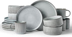 Famiware Star Dinnerware Set with Mugs, Service for 4 (16pcs), Ribbed Stoneware Plates and Bowls Dishes Sets - Chip & Scratch Resistant, Microwave & Dishwasher Safe, Smoky Blue