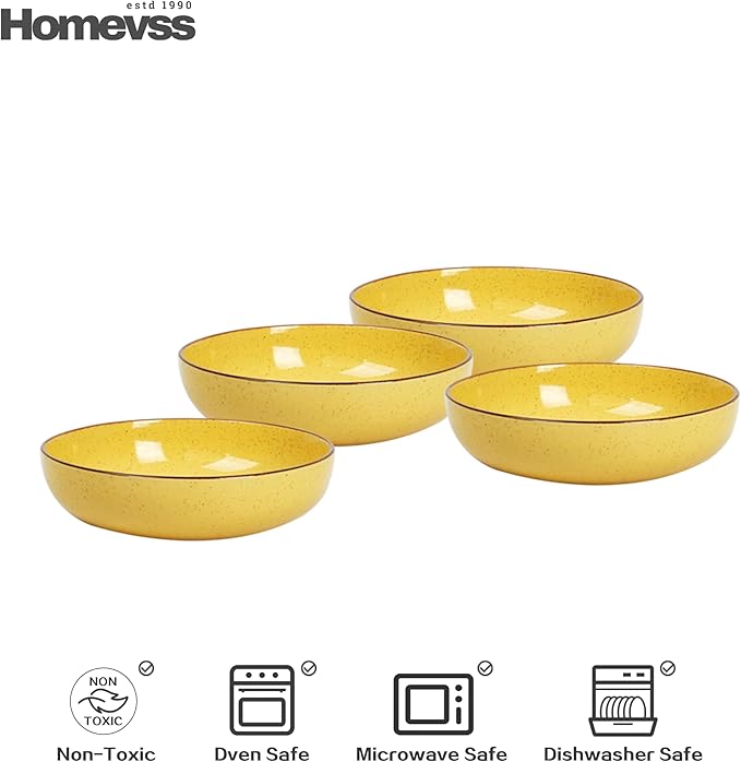 Eur-Nordic Shape Raising Rim 20pc Dinnerware Set, Shiny Glaze Yellow with Speckle Effect