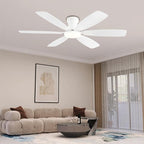 Ceiling Fans with Lights, 52 Inch Low Profile Ceiling Fan with Light and Remote Control, Flush Mount, Reversible, 3CCT, Dimmable, Quiet, White Ceiling Fan for Bedroom Indoor/Outdoor Use