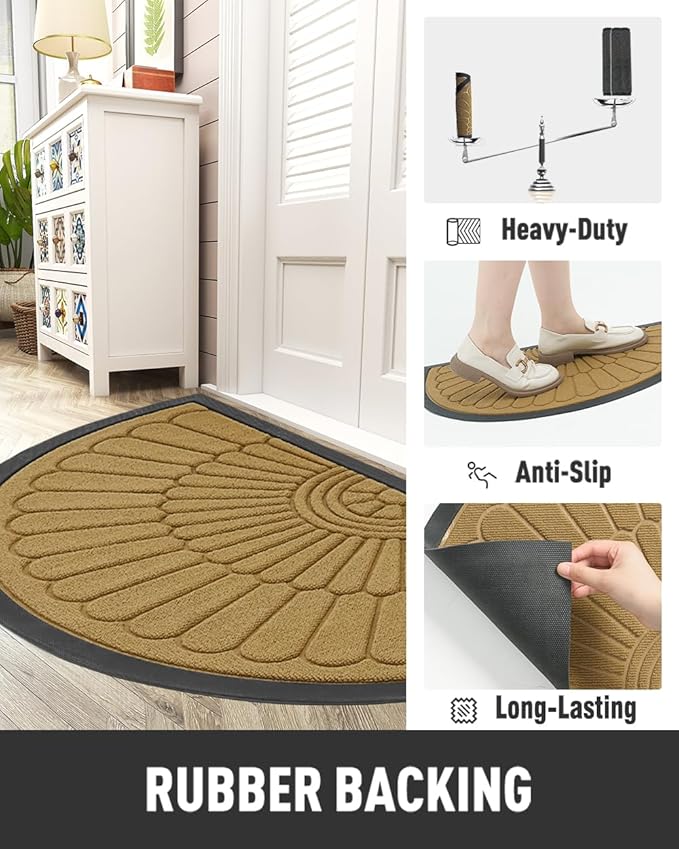 tchdio Door Mat Outdoor Indoor Entrance Doormat-Semicircular Durable Rubber Non Slip Front Door Mat for Outside Inside Entry Entryway Dirt Trapper WelcomeMat for Muddy Paws and Shoes-Yellow 17”x30”