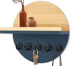 Blue Key Holder for Wall with Shelf - Wood Mail Organizer and Rack with Shelf Hooks Wall Mounted for Entryway Decor Magazines Letter Storage Farmhouse Living Room Bedroom Doorway