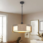 19.7" Rattan Chandelier ，5-Light Boho Dining Room Chandelier，Rustic Chandelier with Fabric lampshade，Suitable for Farmhouse Dining Room ，Living Room， Kitchen Bedroom， Hallway Stairs Hanging