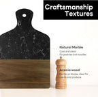 Marble Cutting Board, Charcuterie Board with Handle, Marble and Acacia Tray for steak, cheese, hamburgers and biscuits, Great for gifts (black)