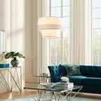 Shrine Lighting Double Drum Chandelier, Modern Drum Pendnat Light for Dining Room, D15.7'' x H11'', Adjustable 47'', E12*4 Sockets, White Fabric Lampshade & French Gold Finish Frame