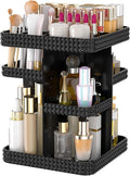 Rotating Makeup Organizer with Makeup Brush Holder, Large Capacity Perfume Organizer for Vanity Countertop, Acrylic Skincare Organizers Spinning Holder Storage Rack (Black)