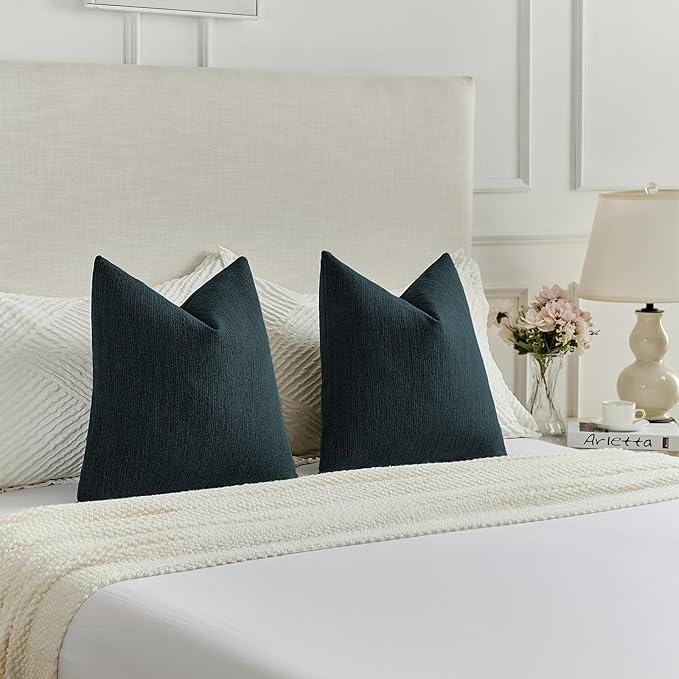 FUTEI Navy Blue Chenille Decorative Throw Pillow Covers 16x16 Inch Set of 2,Soft Cozy Faux Linen Textured Cushion Case,Farmhouse Home Decor for Couch Living Room
