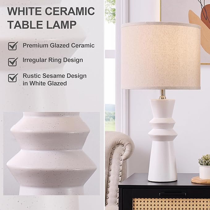 24.75" White Ceramic Table Lamps Set of 2 - Modern Minimalist White Lamps Set of 2 for Living Room, Bedroom & Console Tables, End Tables