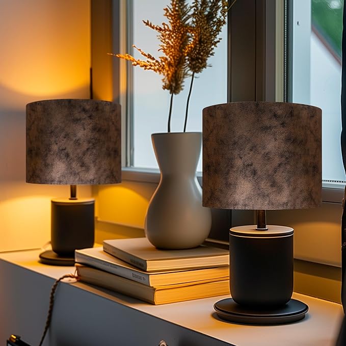 Lamp Shades set of 2 Large Drum Lampshade for Floor Lamps and Table Lamps Come With 2 Lamp Shade Holders New Crocodile Print Lampshade，Top 15"× Bottom15"× Height12" Spider Easy Assemble